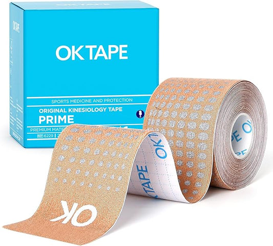 OK TAPE Synthetic Kinesiology Tape Prime, Breathable Sports Athletic Tape for Joint & Muscle Discomfort, Latex Free and Water Resistance, 1 Roll, 2in×16.4ft-Beige