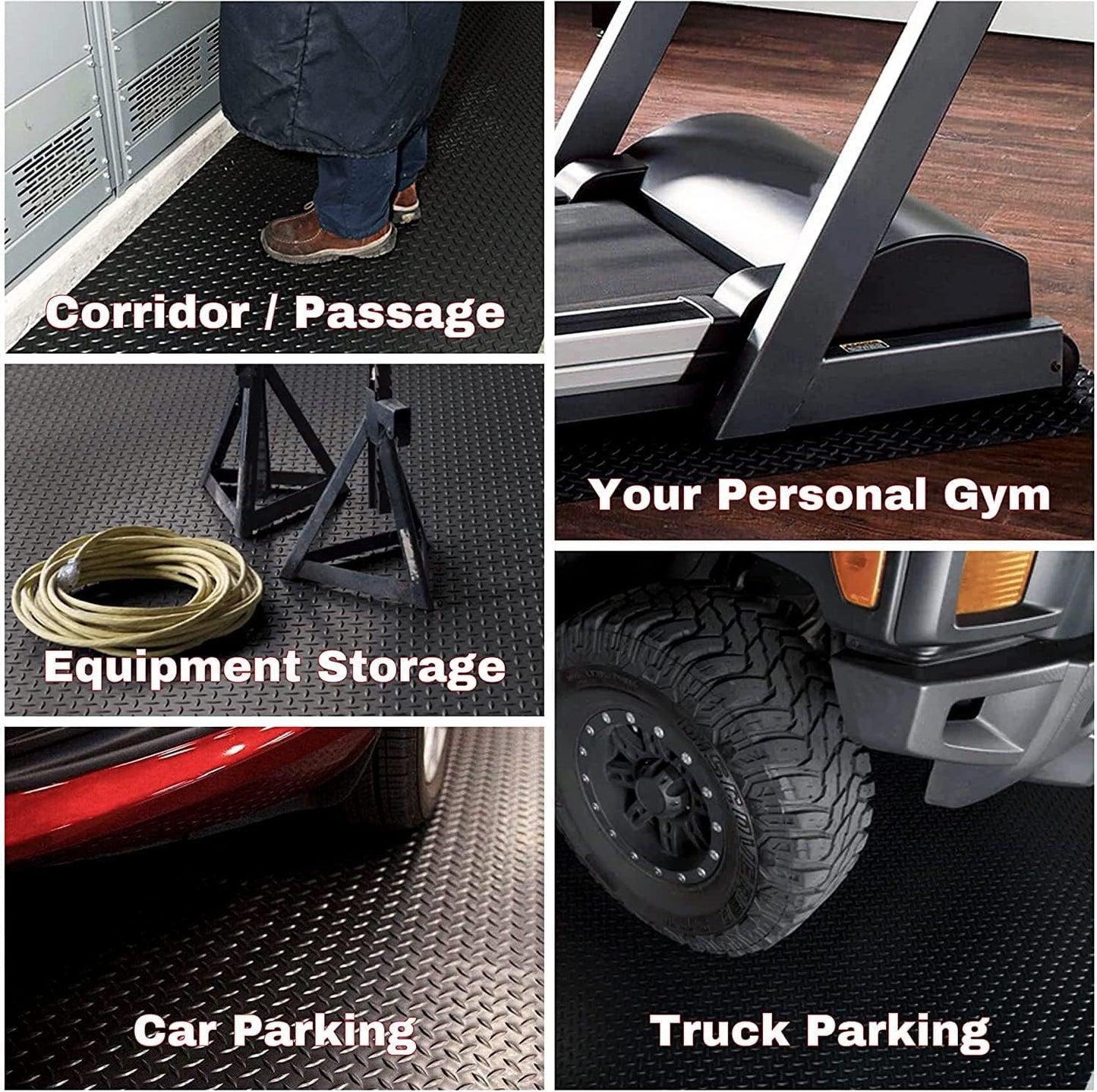 SEAL 6 x 8 Ft Premium Garage Floor Mat, Solid 2.8mm Thickened Black Commercial Grade Heavy Duty Parking Mat for Garage Floor, Golf Cart, Water/Stain Resistant Floor Runner (Embossed Diamond Plate)