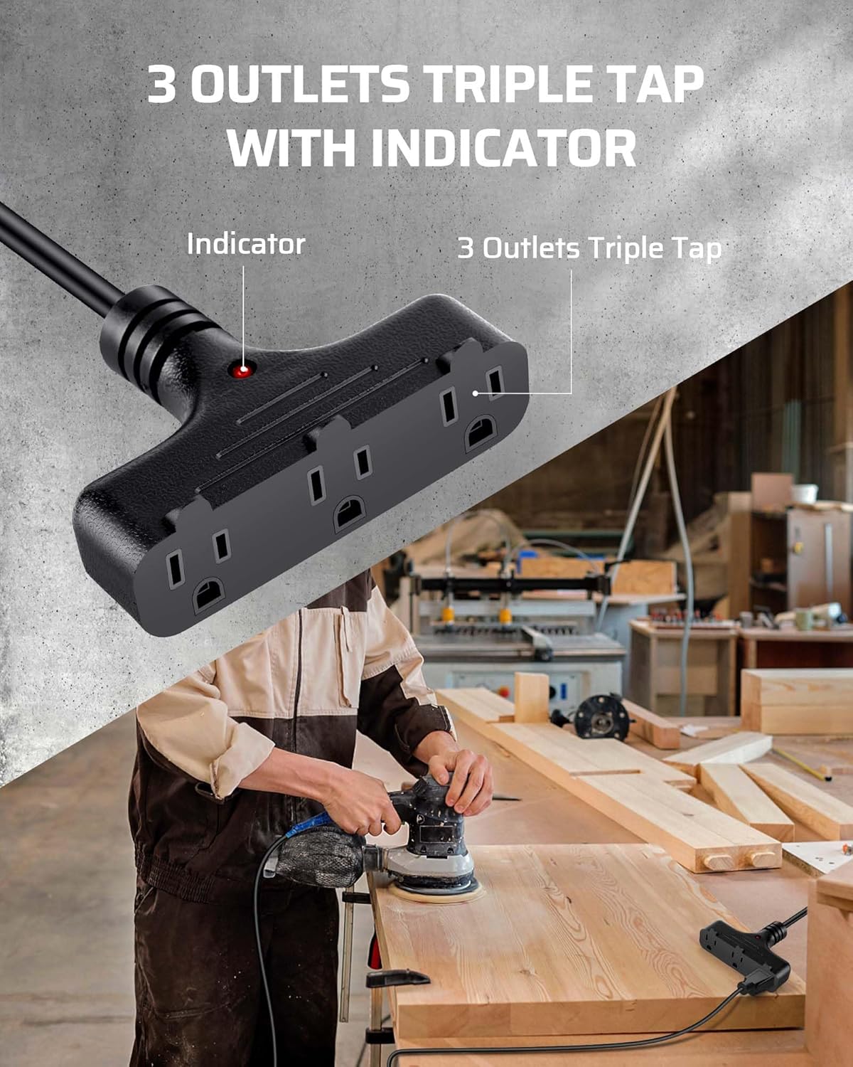 DEWENWILS 30 Ft Retractable Extension Cord Reel, Ceiling/Wall Mount 16/3 Gauge SJTW Power Cord with 3 Electrical Outlets Pigtail for Garage and Shop, 10 Amp Circuit Breaker, Metal Plate, UL Listed