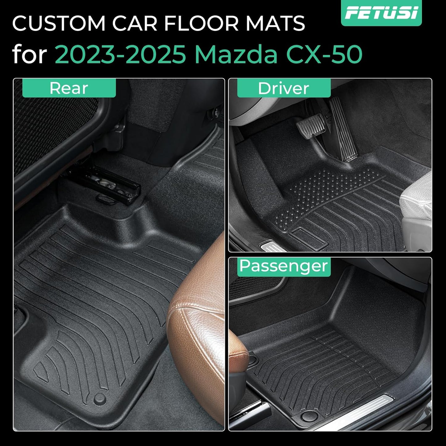 Floor Mats & Cargo Liner Set Custom Fit for Mazda CX-50 2023 2024 2025, All Weather Protection for Car Mats Anti-Slip TPE Odorless Floor Liners Mazda CX-50 Accessories Waterproof Trunk Mat, Black