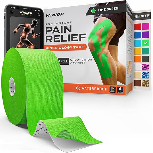 Kinesiology Tape-Incredible Support for Athletic Sports and Recovery + Free Taping Guide-Uncut 2 inch 50 feet Roll (Lime Green + Free Taping Guide, Pack of 1)