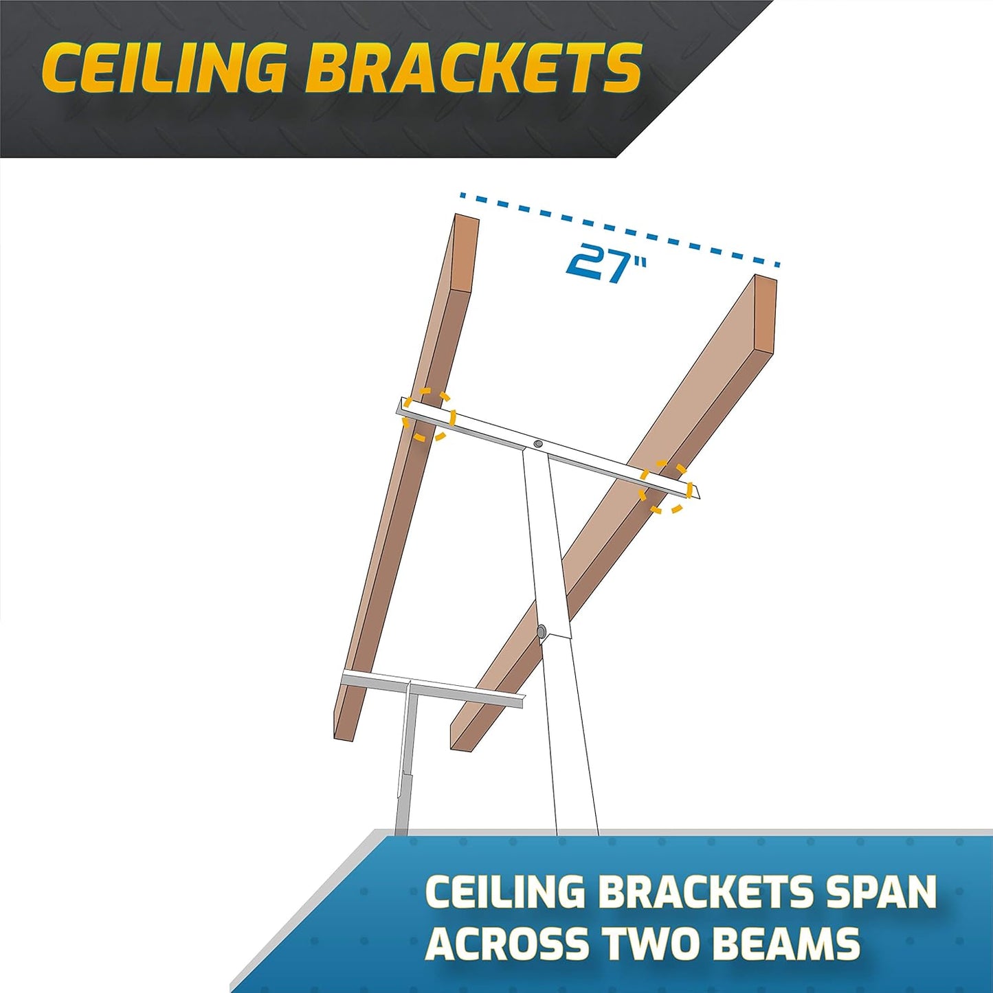 MonsterRax Overhead Garage Storage Rack 2 x 6 Ceiling Rack for Garage Shelving, Organization, & Storage, Adjustable Hanging Storage for Bikes, Equipment & Bins (White, 24"- 45" Ceiling Drop)