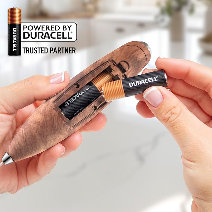 Zulay Powerful Milk Frother (4 Duracell Batteries Included) - Handheld Milk Frother Wand Drink Mixer for Coffee - Powerful Milk Foamer for Cappuccino, Frappe, Matcha & Coffee Creamer - Walnut