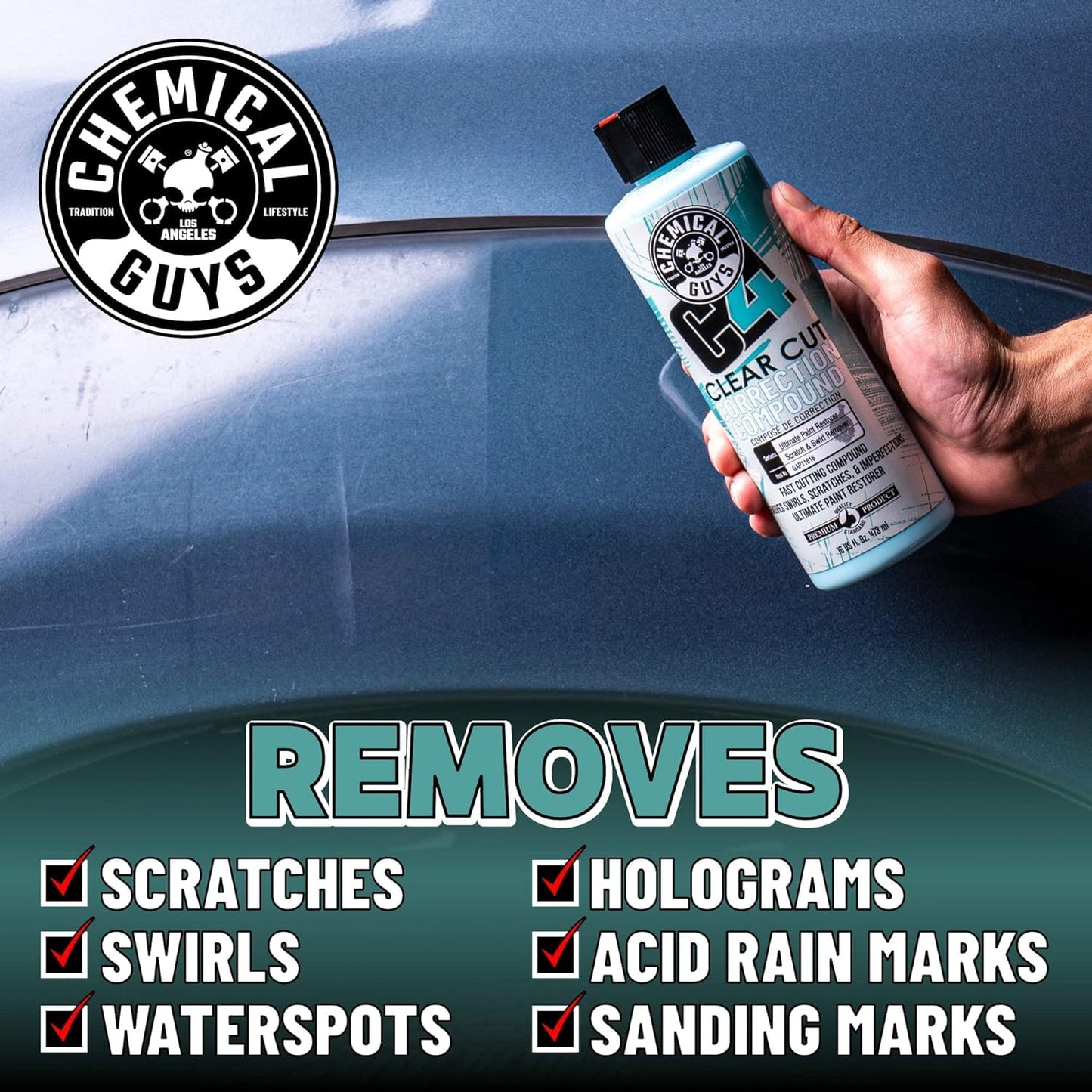 Chemical Guys C4 & P4 Clear Cut Correction Compound and Precision Paint Perfection Polish Combo, Paint Correction - Fixes Scratches, Swirls, Towel Marks, Etching, & More (2-16 fl oz)