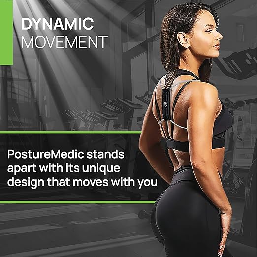 PRIMEKINETIX PostureMedic Dynamic Posture Brace for Neck and Back Support -For Enhanced Shoulder Alignment, Posture Improvement & Stretching-L(Silver)