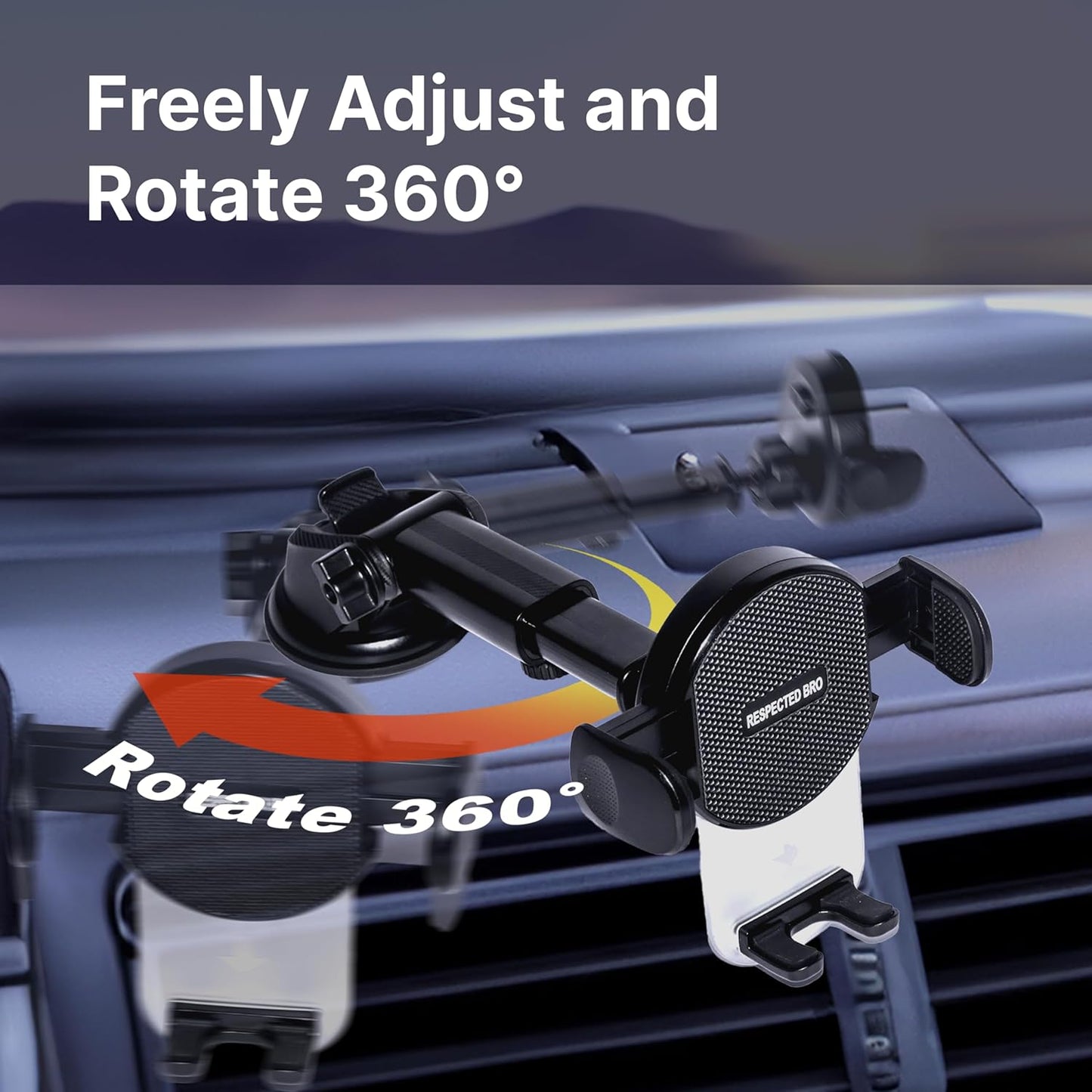 Universal-Car-Phone-Holder-Mount - Cell Phone Holder for Car, Dashboard and Windshield Mount, Air Vent car, Secure Phone Holders for Your Car, Compatible with All Smartphones