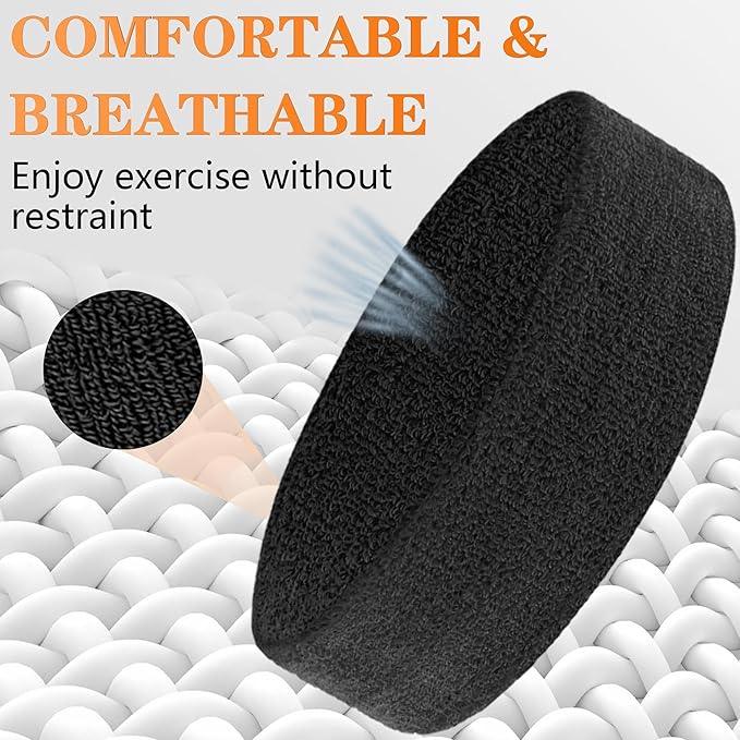4 Pack Sweatbands Sports Headband for Men and Women, Moisture Wicking Athletic Workout Headband for Running, Tennis, Basketball, Yoga, Gym Stretchy Unisex Sweatband