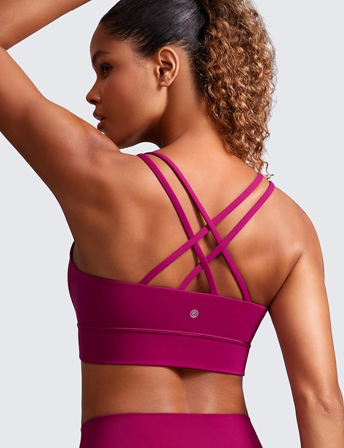 CRZ YOGA Softness Mold Womens Butterluxe Strappy Longline Sports Bra - Double Spaghetti Strap Workout Yoga Crop Top Athletic