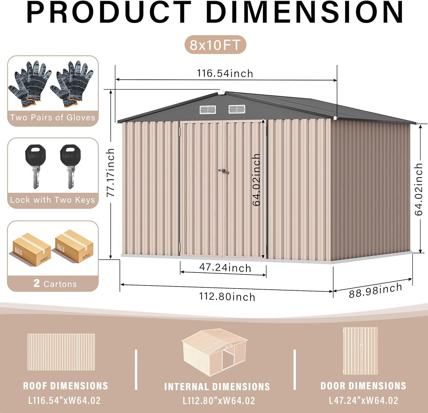 8x10 FT Metal Storage Sheds Outdoor, Metal ToolShed with Lockable Door, Metals Yard Sheds MetalGarden Shed Kit, Metals Utility Sheds Buildings with Air Vent for Backyard Garden Patio Lawn