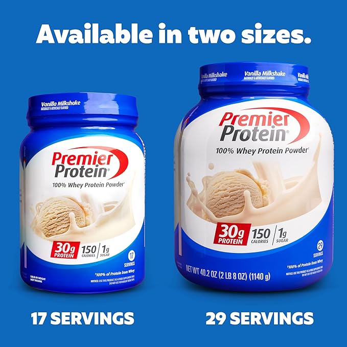 Premier Protein Protein Powder, 30g Protein, 1g Sugar, No Soy Ingredients, Gluten Free, Vanilla Milkshake, 29 Servings, 40.2oz
