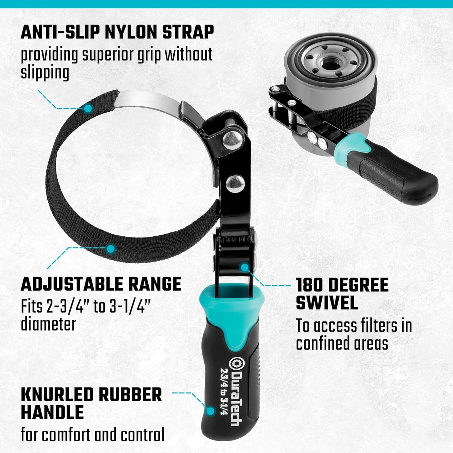 DURATECH Anti-Slip Small Swivel Oil Filter Wrench, Oil Filter Removal Tool Fits Filters 2-3/4" to 3-1/4", Perfect for Car Repair Tools