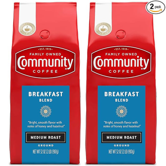 Community Coffee Breakfast Blend Ground Coffee, Medium Roast, 32 Ounce (Pack of 2)