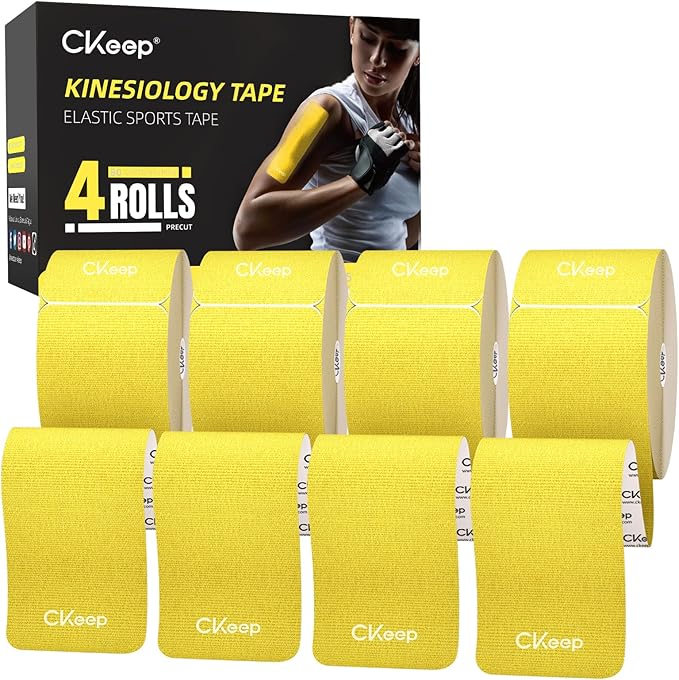CKeep 4 Rolls Kinesiology Tape, Original Cotton Elastic Athletic Tape, 20 Precut 10" Strips Each,Yellow, Ideal for Muscle Support & Injury Prevention