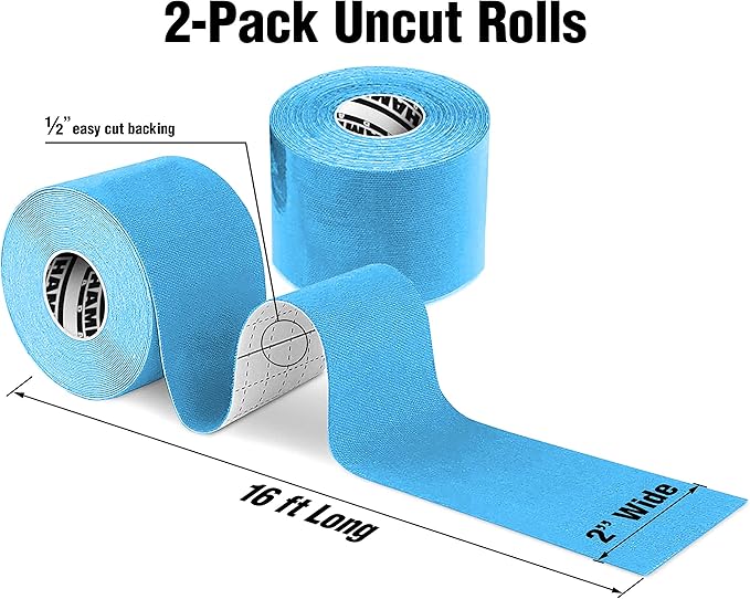 Hampton Adams | As Seen on Shark Tank | Elastic Kinesiology Tape (2-Pack) | Uncut Athletic Tape Supports & Protects Muscles Knees Shoulders & Plantar Fasciitis | Waterproof Hypoallergenic (Sky Blue)