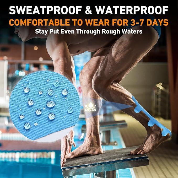 Kinesiology Tape for Achilles Tendon, KTQUICK 12 Count Achilles Tendon Tape Precut, Original Cotton Waterproof & Breathable, Enhance Elastic Kinesiology Athletic Tape for Achilles and Muscle Support