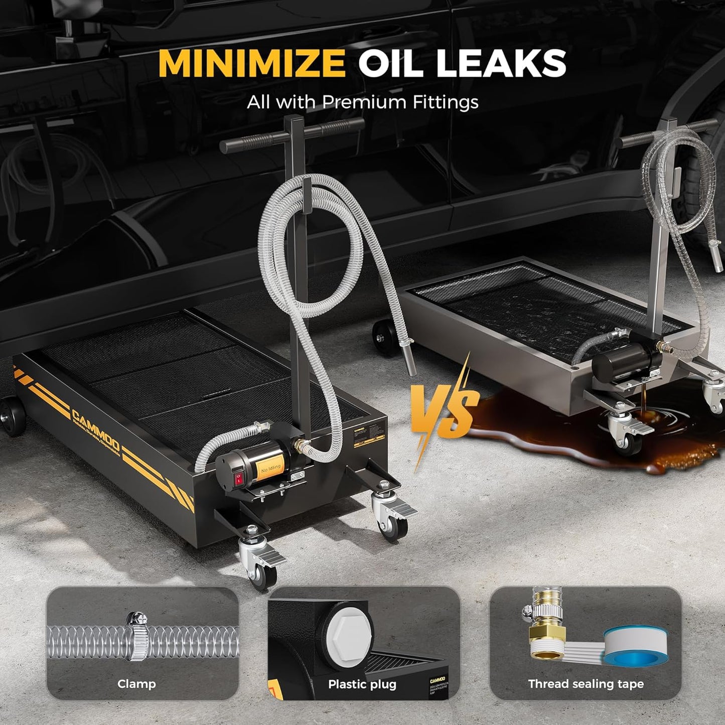 20 Gal Electric Oil Drain Pan, 110V High-Flow Pump, 9.8 FT Hose, 200 W Motor, 2 Locking Swivel Casters and 2 Directional Wheels Stable, Folding Handle, Heavy-Duty for Trucks, RVs, SUVs, Black