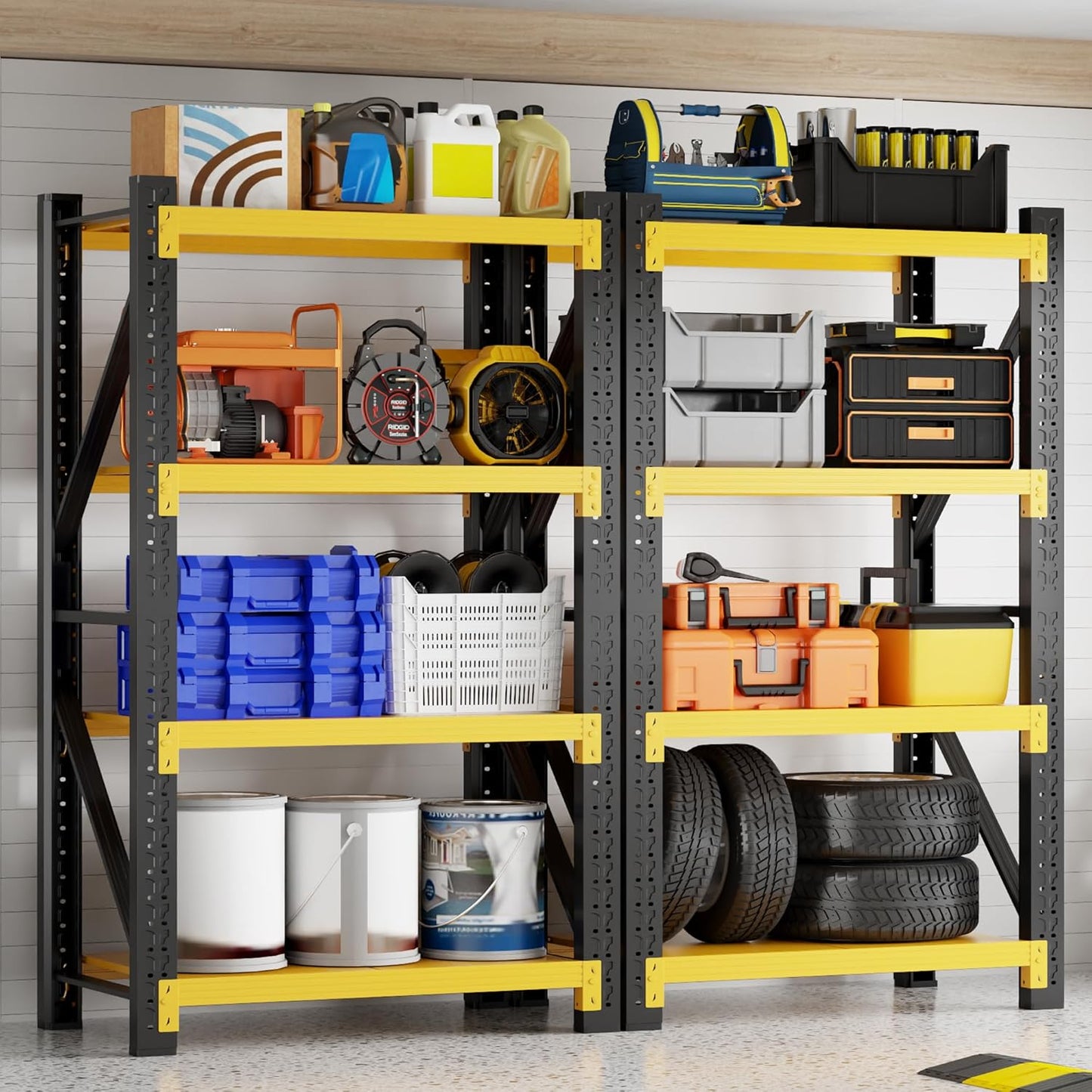 3000LBS Garage Shelving 32" W Garage Shelving Heavy Duty 4-Tier Metal Storage Shelves Adjustable Shelf Unit Storage Rack for Basement Supermarket Warehouse 32" W x 20" D x 63" H Yellow