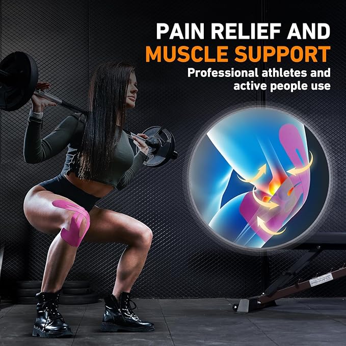 Kinesiology Tape for Knees Pre Cut, 12 PCS Upgrade KTQUICK Knee Tape For Knee Pain Relief Pre Cut, Original Cotton Knee Tape, Flexible & Durable Sports Tape for Support & Comfort During Workouts, Pink