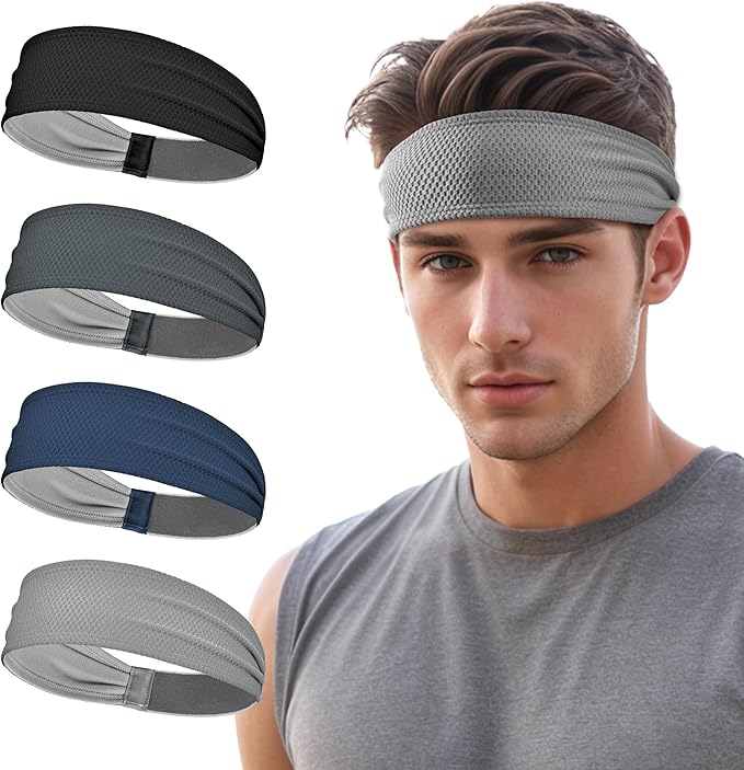 Sukeen Sports Headbands for Men, Moisture Wicking Sweat Bands Headbands Non-Slip, Breathable Elastic Sweatband, Running Headband for Yoga, Tennis, Fitness Workout