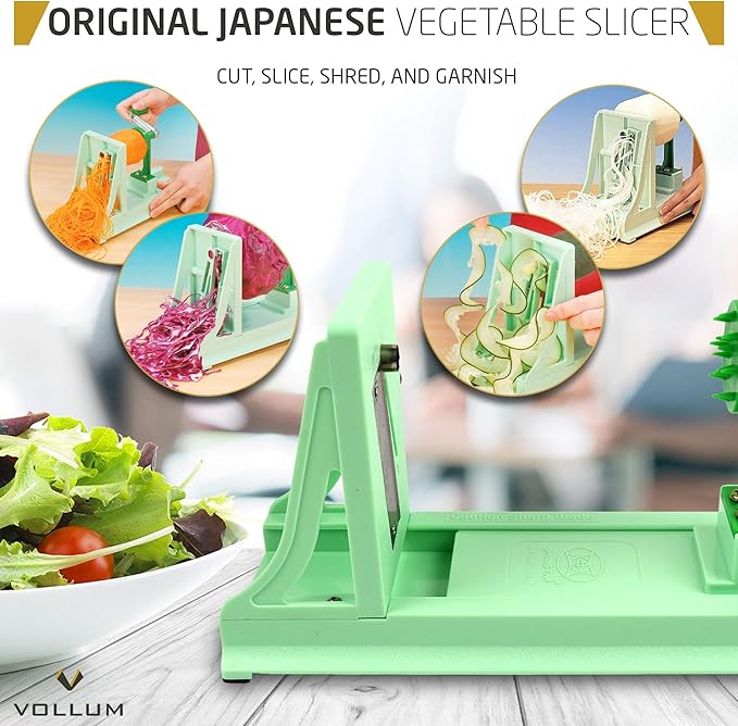 Japanese Turning Vegetable Spiralizer, Veggie Spiralizer For Fresh Zucchini, Squash, Butternut Squash with 1 Straight-Edged Blade and 3 Serrated Blades Multiple