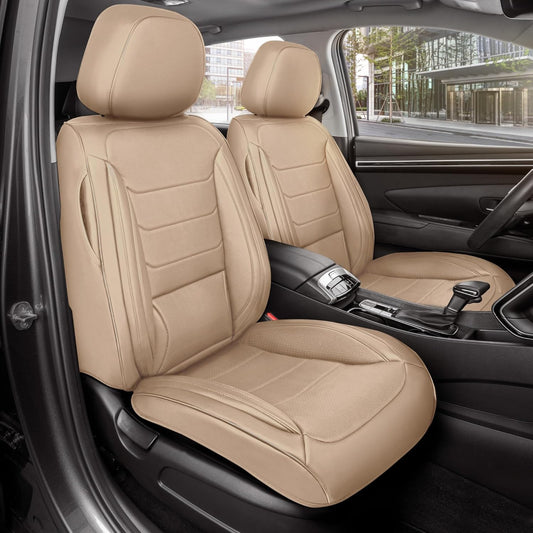 Elite Edition Faux Leather Seat Covers for Cars, Trucks, & SUV - 2 Beige Car Seat Covers for Front Seats - Universal Fit Car Accessories Automotive Interior Cover Protector for Most Vehicles