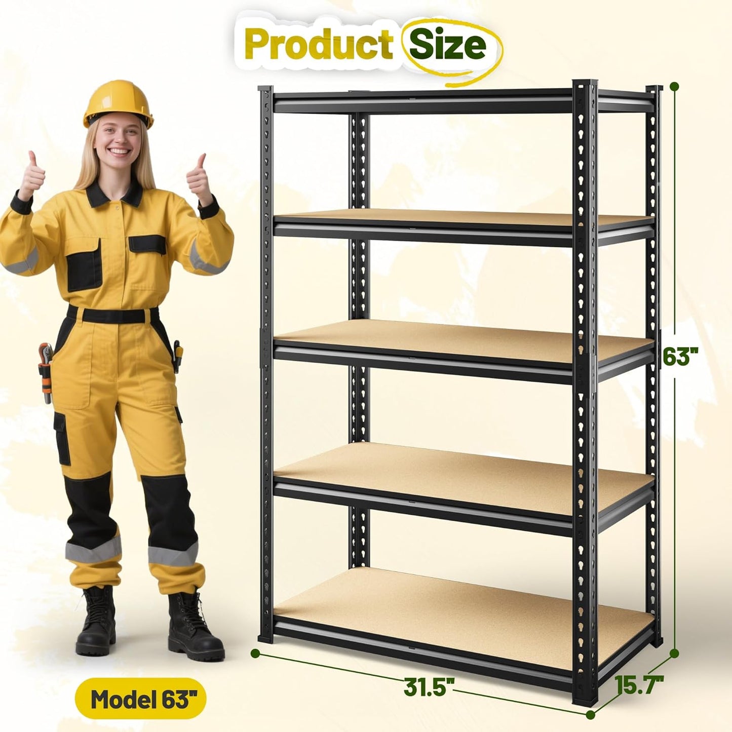 63" H Garage Shelving 31.5" W Storage Shelves Adjustable 2000LBS Metal Shelving Heavy Duty Garage Shelves for Pantry Kitchen Closet Basement Warehouse