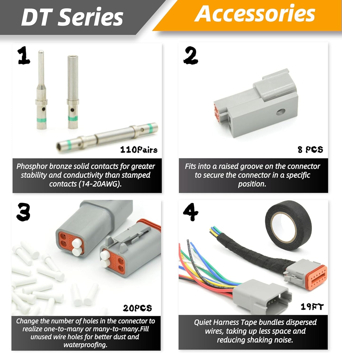 378 PCS DT Deutsch Series Waterproof Connector Kit, 2 3 4 6 8 12 Pin Connectors, Crimping Tool(12-20AWG) & DT Removal Tool, Size 16 Solid Terminal Contacts (14-20AWG) for Cars Motorcycle Boat