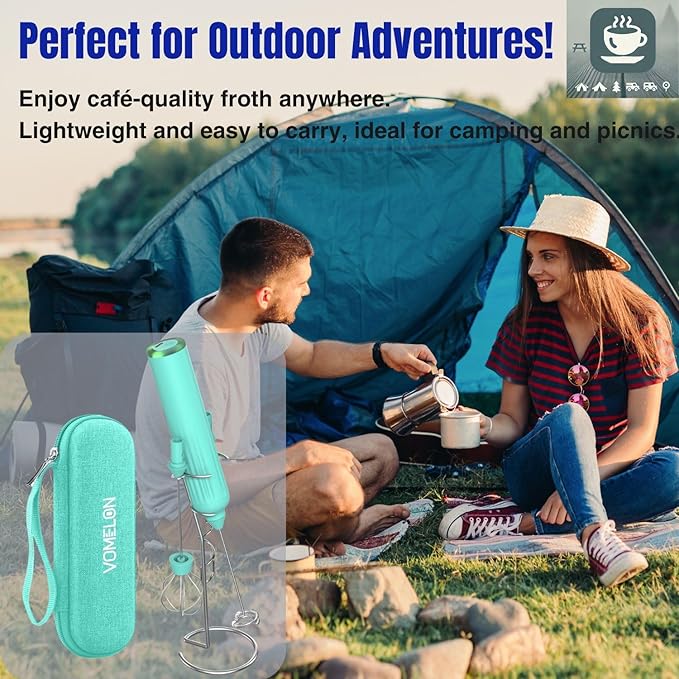 Milk Frother Handheld with 3 Stainless Steel Whisks, Rechargeable Electric Drink Mixer with Stand & Travel Case, Milk Foamer for Coffee, Latte, Cappuccino, Hot Chocolate, Egg,Jam Supplement-Mint