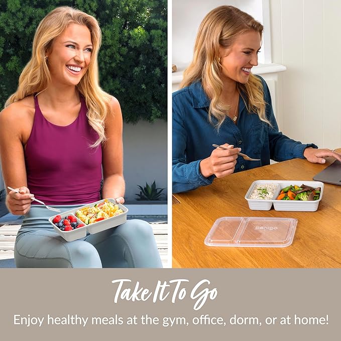 Bentgo 20-Piece Lightweight, Durable, Reusable BPA-Free 2-Compartment Containers - Microwave, Freezer, Dishwasher Safe - Whisper Gray