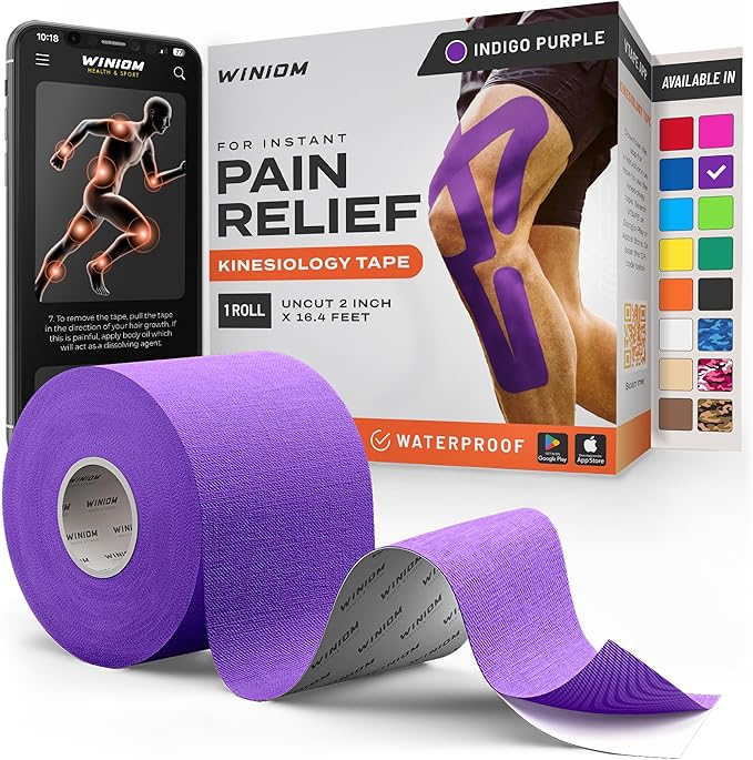 Kinesiology Tape-Incredible Support for Athletic Sports and Recovery+Free Taping Guide-Uncut 2 inch 16.4 feet Roll (Indigo Purple + Free Taping Guide, Pack of 1)