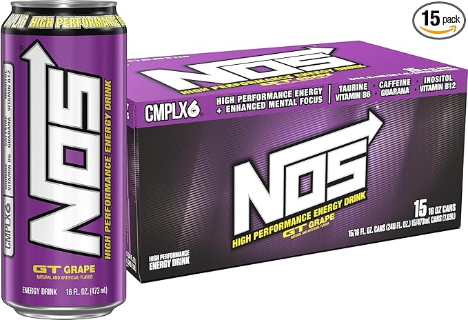 NOS GT Grape: High Performance Energy Drink. 16 Fl oz (Pack of 15)