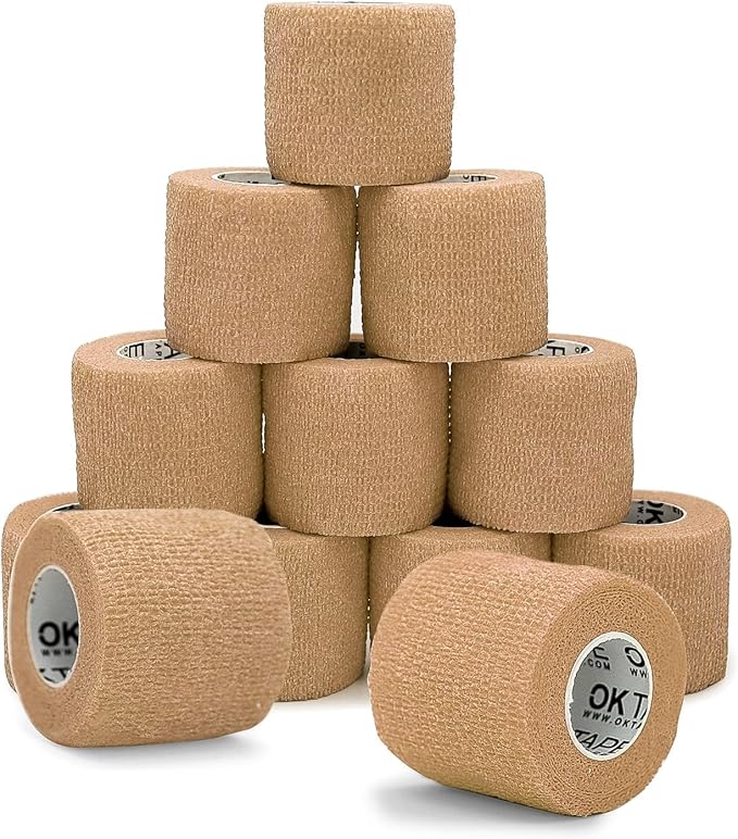 OK TAPE 12 Rolls Self Adhesive Bandage Wrap, Elastic Athletic Tape, Self Stick Bandage Tape, Vet Wrap, Medical Wrap for Wrist, Feet, 2" x 5 Yards - Beige