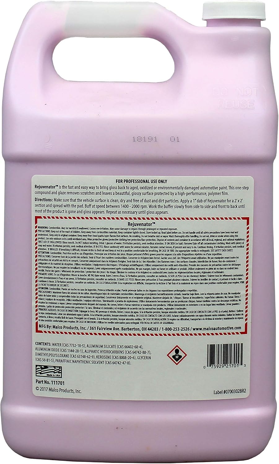 Malco Paint Rejuvenator - One Step Automotive Paint Restoration/Clear Coat Scratch and Swirl Remover/Re-Shine Old, Aged Paint to Look New / 1 Gallon (111701)
