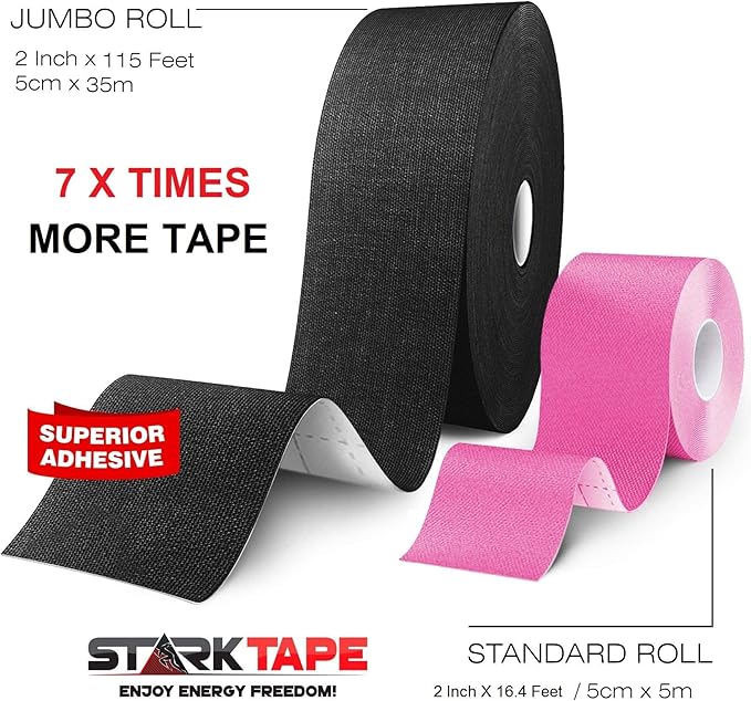 Original Kinesiology Athletic Tape. Professional Sports Tape for Ankle Wrist Knee Shoulder Muscles Joints. Latex Free, Waterproof, Stretchy, and Gentle on Skin. Up to 115 ft/Roll