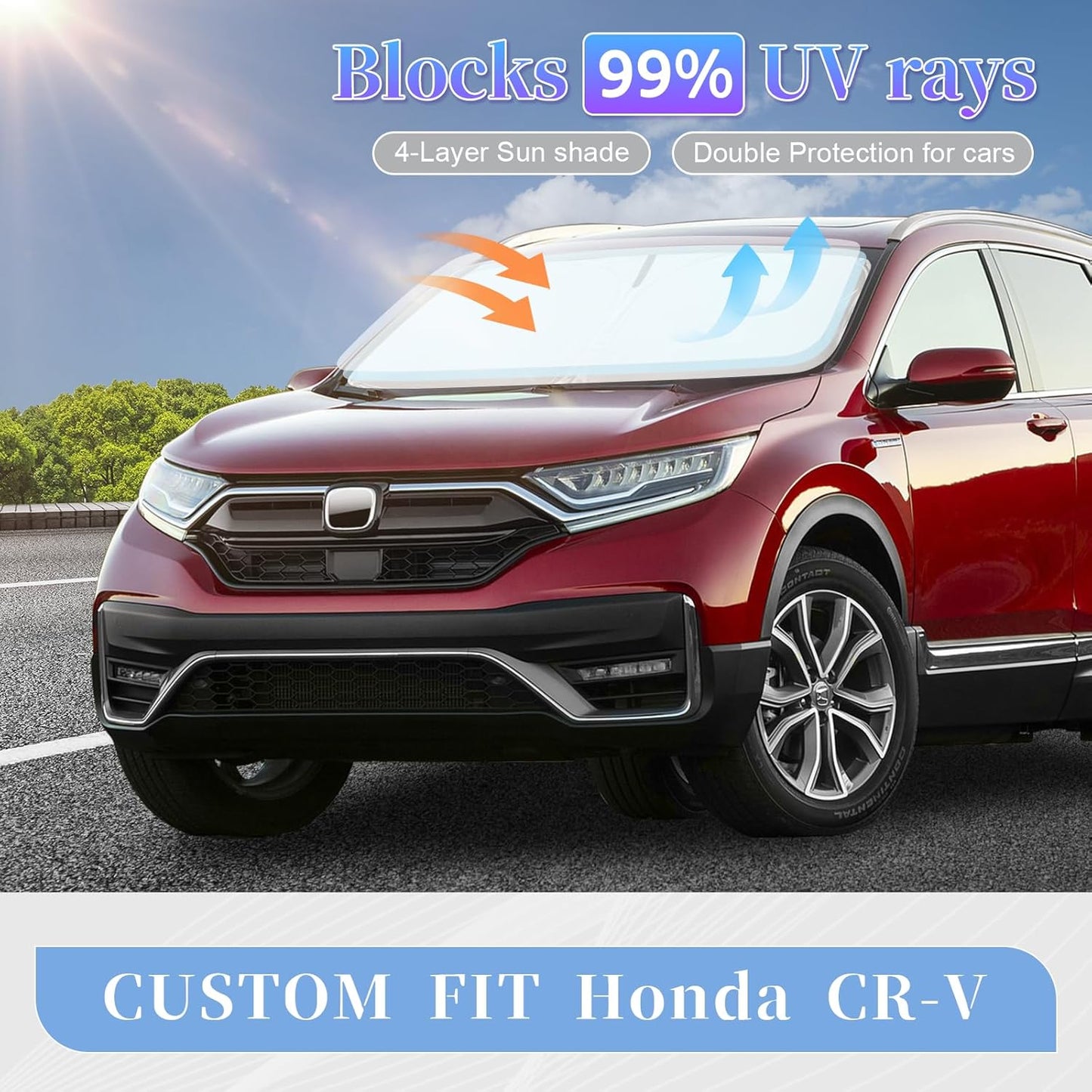 for Honda CR-V CRV 2017-2022 (Not for 2022 Sport) Sun Shade Sunshade Windshield Cover, 4-Layer Front Window Shade Custom Fit CRV Sun Visor 240T Retractable Shade Cooler Car Accessories