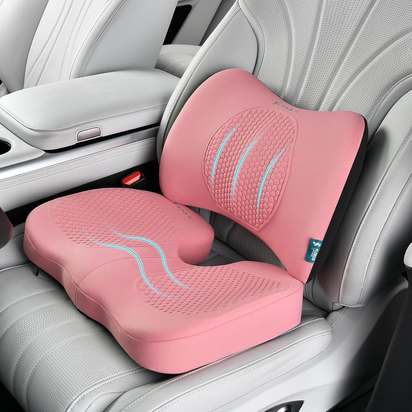 FLORICH Car Seat Cushion and Back Support for Office Chair Memory Foam Chair Cushions Pressure Relief Seat Pads with Gel Massage Point Lumbar Support (Pink)