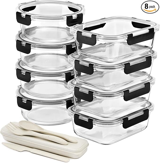 Sorbus Glass Meal Prep Containers, Dishwasher and Oven Safe Reusable Meal Prep Containers, Freezer Safe Glass Food Storage Containers with Airtight Lids