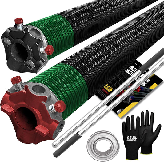 Garage Door Torsion Spring 243x1.75x35 Includes 1” Steel Bearing, Non-Slip Gloves, and Winding Bars for Left and Right Side of Garage Door Precision E-Coating 5-Year Warranty Min. 30,000 Cycles (Pair)