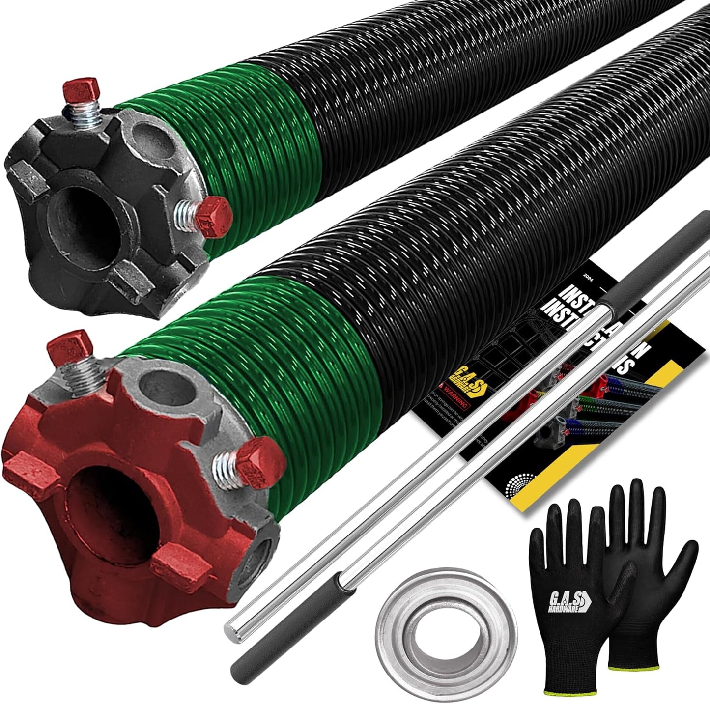 Garage Door Torsion Springs 243x2x28 Includes 1” Steel Bearing, Gloves, and Winding Bars for Left and Right Side of Garage Door Precision E-Coating 5-Year Warranty Minimum 30,000 Cycles (Pair)