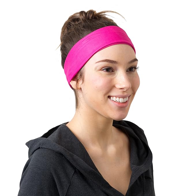 RiptGear Stretch Sport Headband for Women (Solid Pink) — Made of Non-Slip Sweat Wicking Fabric — Great for Yoga, Running or The Gym — Soft Headband That Fits Most Head Sizes — (1-Pack)