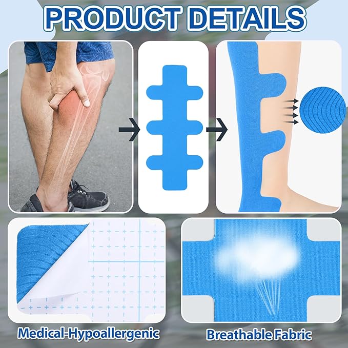 30 Pcs Achilles Tendonitis Kinesiology Tape Precut Achilles Tendon Ankle Tape Latex Free for Sprained Ankle Relief Muscle Support Foot Pain Athletic Sport(Blue)