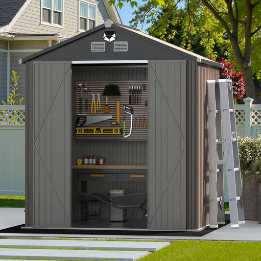 8x6 FT Outdoor Storage Shed,Metal Tool Sheds,Waterproof Outside Storage Shed with Lockable Doors & Air Vent,Storage Building for Backyard Garden