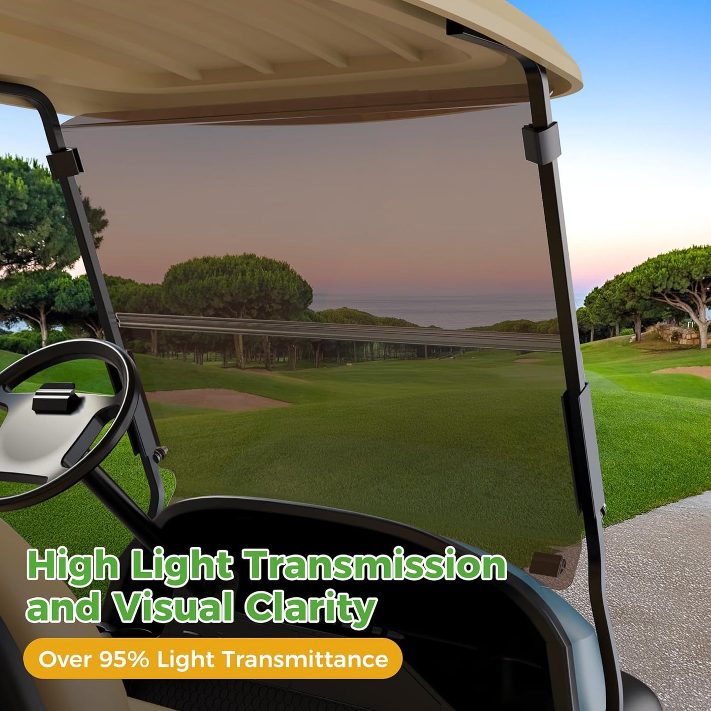 10L0L Golf Cart Windshield for Club Car Precedent 2004-Up, Tempo, 2017-Up Onward, Clear/Tinted Fold Down Club Car Windshield Anti-UV Impact Resistant - 37.5"W X 33.6"H