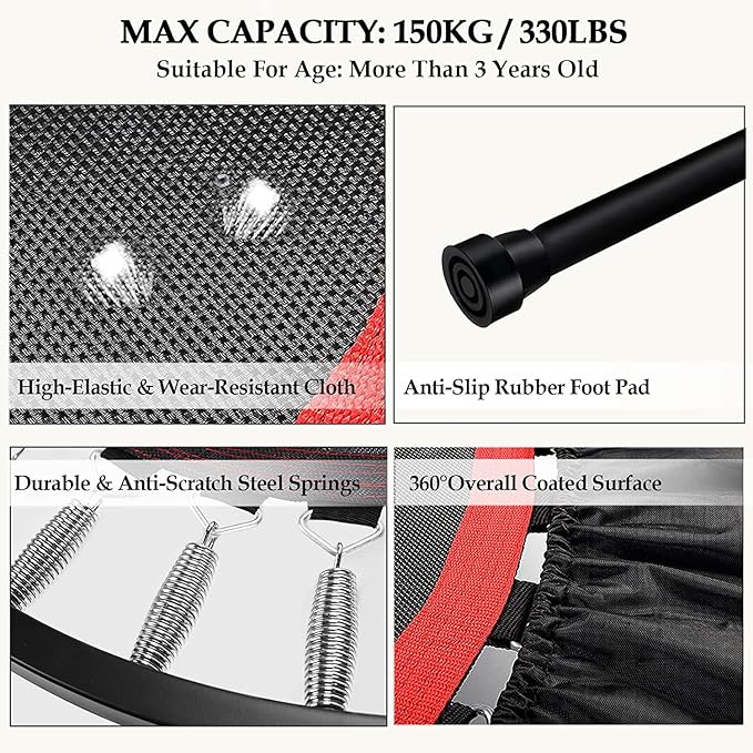 Trampoline, Portable Fitnes Foldable Trampoline in-Home Mini Rebounder, Exercise Trampoline for Kid/Adults, 40" Max Load 330lbs
