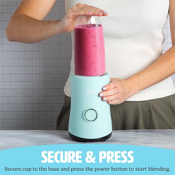 Personal Blender With Cup, 350W Powerful Blending Motor, 9-Piece Set With 4 Cups & Travel Lid, Compact & Portable, Aqua