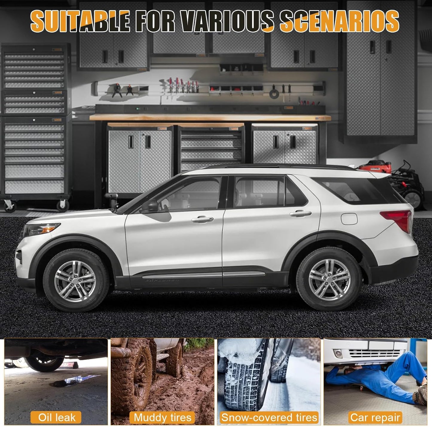 7.8x16 FT Garage Floor Mat for Golf Cart, Mid-Size SUV, Non-Slip Heavy Duty Oil Mat, Under Car Containment Garage Rugs, Felt and Rubber Material Mat