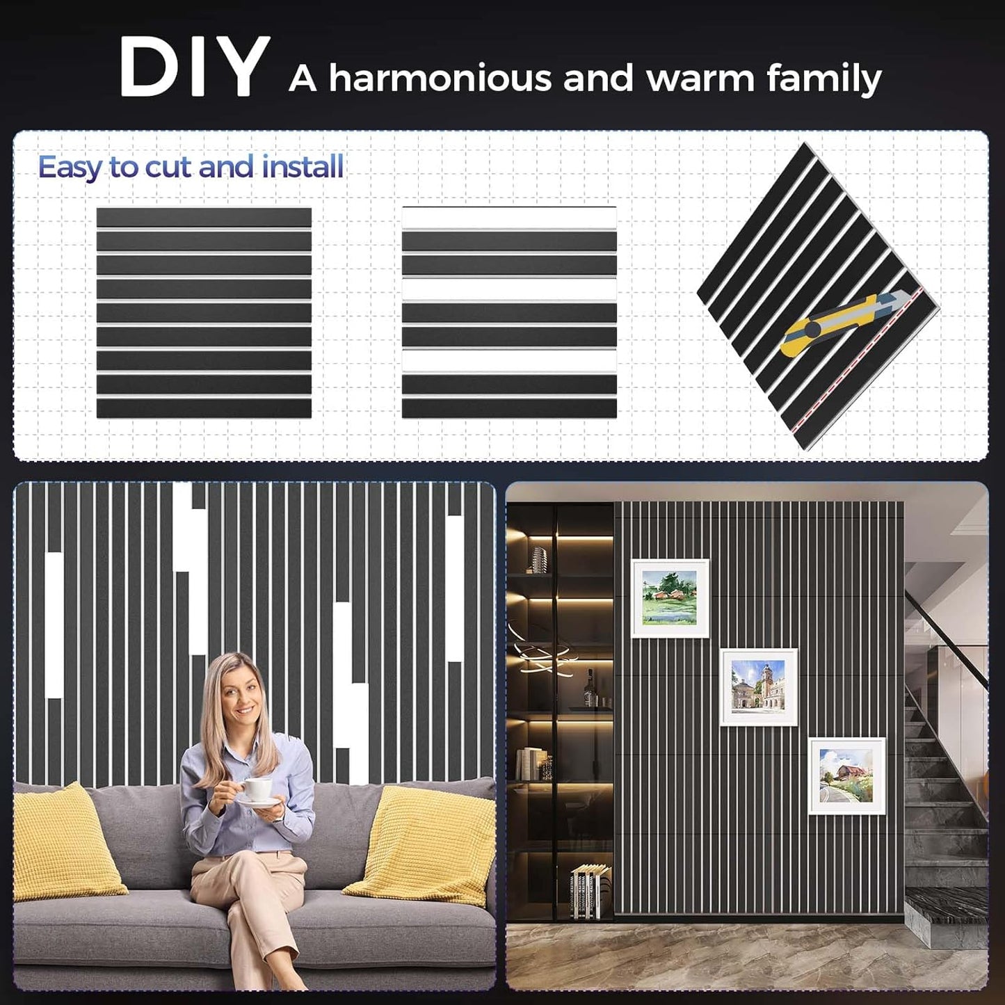 8 Pack 2-Layer Large Soundproof Wall Panels, 15.7 x 15.7 x 0.43 in Sound Proof Foam Panels for Walls, 0.9lb/ft³ High Density, 3D Acoustic Panels,Artistic Noise Dampening Panels Black&White