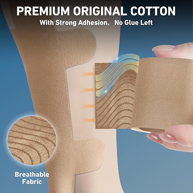 Kinesiology Tape for Achilles Tendon, KTQUICK 12 Count Achilles Tendon Tape Precut, Original Cotton Waterproof&Breathable, Enhance Elastic Kinesiology Athletic Tape for Achilles&Muscle Support(Beige)