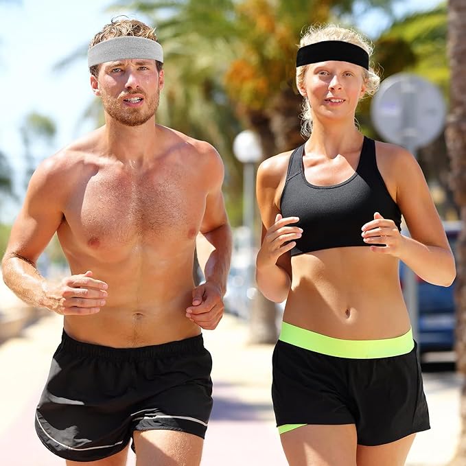 4 Pack Sweatbands Sports Headband for Men and Women, Moisture Wicking Athletic Workout Headband for Running, Tennis, Basketball, Yoga, Gym Stretchy Unisex Sweatband