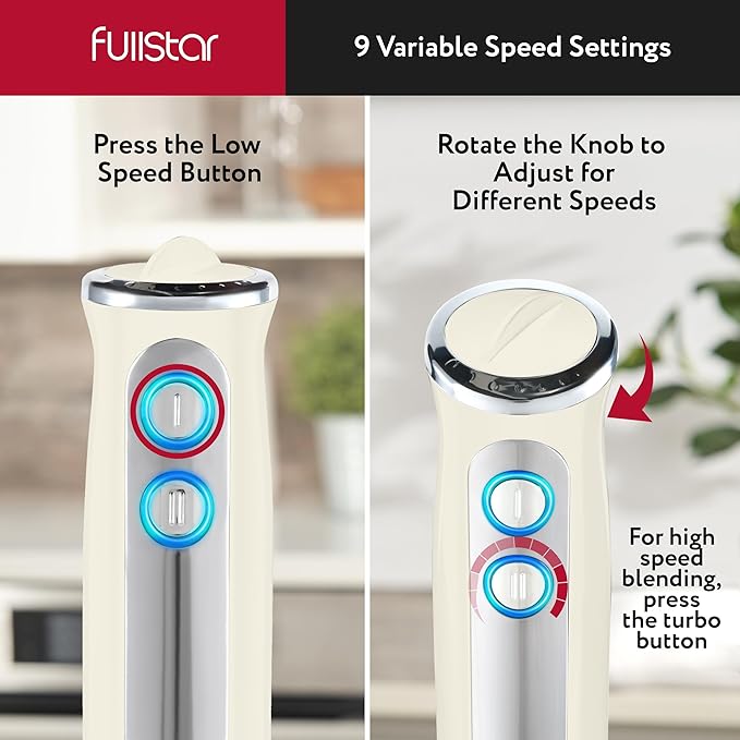 fullstar Immersion Blender Set, 9-Speed 500W Handheld Electric Hand Mixer, Smoothie Blender (3-in-1, White)